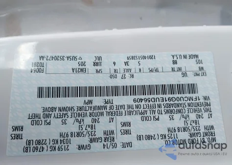 2014 Ford Escape Se z USA, uszkodzony, nr VIN 1FMCU0G91EUD56409